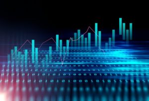 Financial graph icon against binary code data