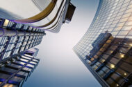 City skyscrapers shot from below