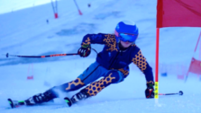 Phi partners' sponsored Skier Molly Butler performing Ski Slalom through snowy environment