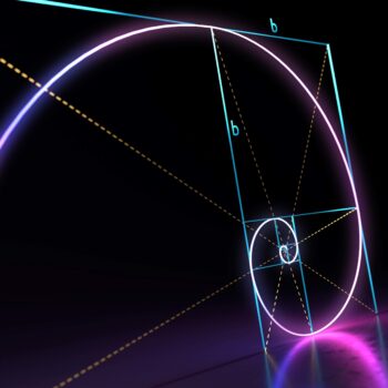 Neon phi logo glowing against dark backdrop