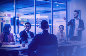 Subject-matter-experts discuss advisory service solutions in a Phi conference room